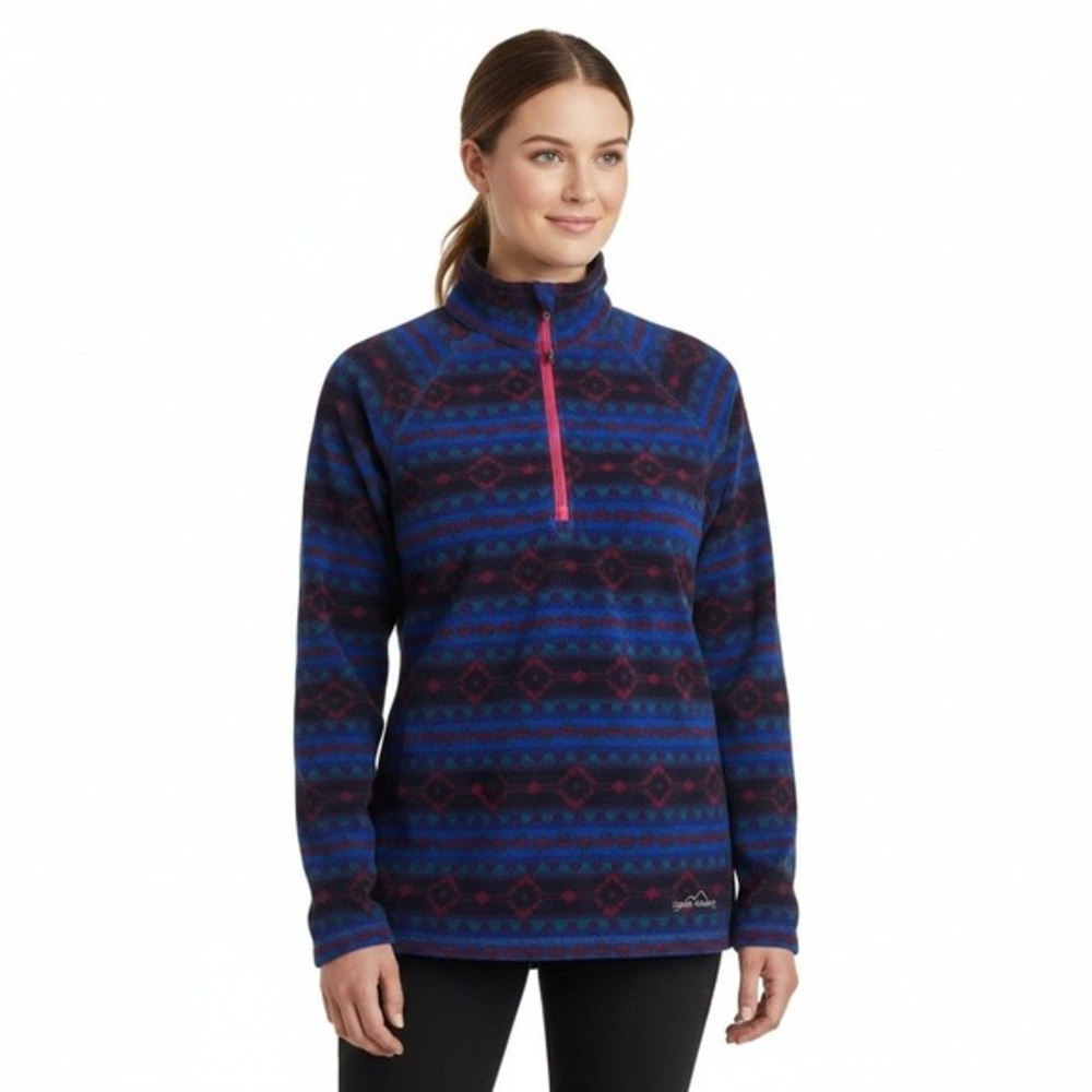 Eddie Bauer Women Southwestern Aztec 3/4 Zip Pullover Blue Fleece Size M Outdoor